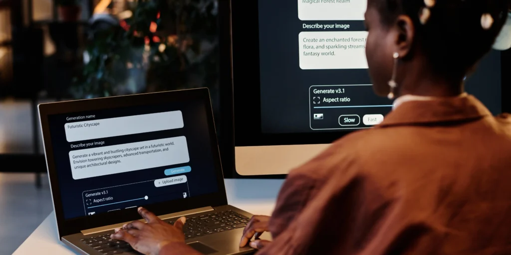 Person exploring AI tools on multiple devices.